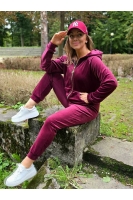 Welurowy komplet dresowy rozpinany z kapturem bordo